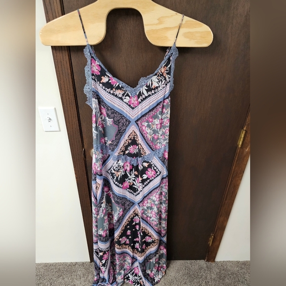 Free People Stevie Floral Lace Trim Maxi Dress Black Multicolor Boho Y2K Size M - Picture 5 of 10